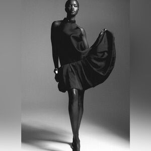 H&M Women’s Black Satin jewel neck bubble Hem Dress Size Small NWT sold out!